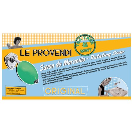 Savon vert rotatif "Tea Tree and Mint" Provendi avec porte-savon chromé à écrou