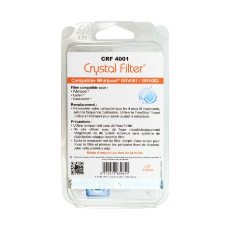 Filtre Crystal Filter® GRV001 CRF4001 compatible Whirlpool® GRV001 / GRV002