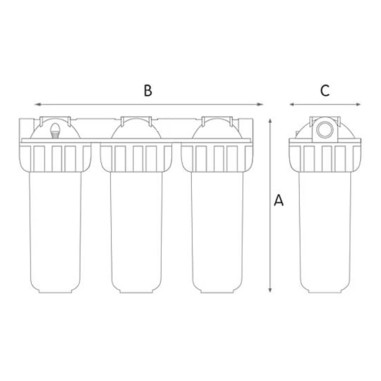 Carter porte filtre 3P 10'' Senior Triplex BX entrée/sortie 3/4'' femelle