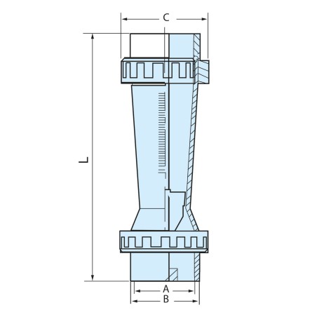Débitmètre à ludion - flotteur ABS 400-4000L/h - Raccords PVC 63 mm à coller 