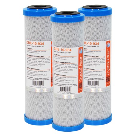 Cartouche CBE-10-934 charbon actif 9''3/4 - 10 µm - Crystal Filter® (lot de 3)