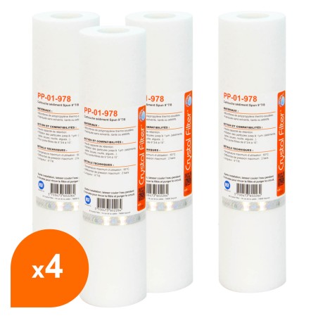 Cartouche PP-01-978 sédiment SPUN 9''7/8 - filtre 1 µm - Crystal Filter® (lot de 4)