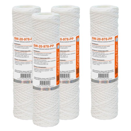 Cartouche SW-20-978-PP sédiment bobinée 9''7/8 - Filtre 20m - Crystal Filter® (lot de 4)