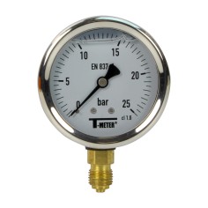 Manomètre inox - Insert laiton - 0-25 bars ø 63 - 1/4'' - Radial /  Glycérine