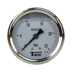 Manomètre inox - Insert laiton - 0-25 bars ø 63 - 1/4'' - Axial /  Glycérine