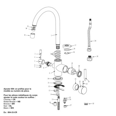 Robinet col de cygne 3 voies -  Biscayne V2 - Nickel brossé