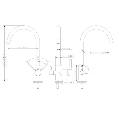 Robinet col de cygne 3 voies -  Biscayne V2 - Nickel brossé