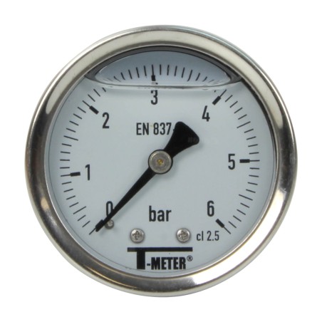 Manomètre inox - Insert laiton - 0-6 bars ø 50 - 1/4'' - Axial /  Glycérine