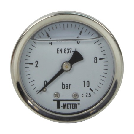 Manomètre inox - Insert laiton - 0-10 bars ø 50 - 1/4'' - Axial /  Glycérine