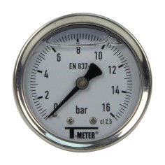 Manomètre inox - Insert laiton - 0-16 bars ø 50 - 1/4'' - Axial /  Glycérine