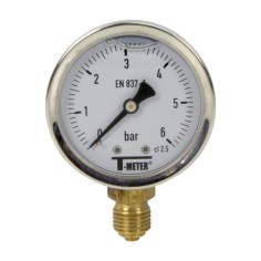 Manomètre inox - Insert laiton - 0-6 bars ø 50 - 1/4'' - Radial /  Glycérine
