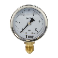 Manomètre inox - Insert laiton - 0-10 bars ø 50 - 1/4'' - Radial /  Glycérine