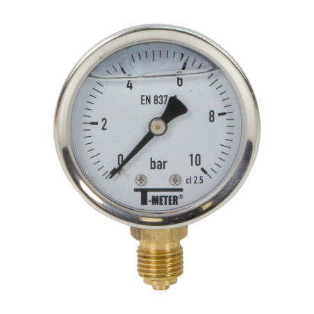Manomètre inox - Insert laiton - 0-10 bars ø 50 - 1/4'' - Radial /  Glycérine