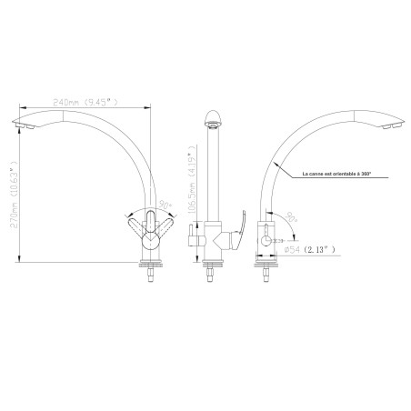 Robinet mitigeur 3 voies - Everglades - Nickel brossé