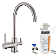Robinet 3 voies Biscayne Nickel brossé + Kit de filtration QCF-3001/321 - PROMO 2