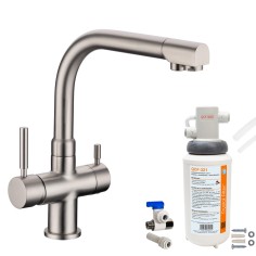 Robinet 3 voies Denali Nickel brossé + Kit de filtration QCF-3001/321 - PROMO 2
