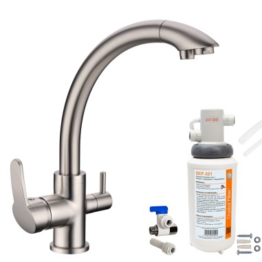 Robinet 3 voies Everglades Nickel brossé + Kit de filtration QCF-3001/321 - PROMO