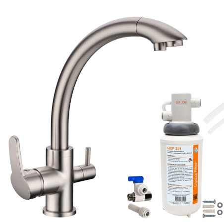 Robinet 3 voies Everglades Nickel brossé + Kit de filtration QCF-3001/321 - PROMO