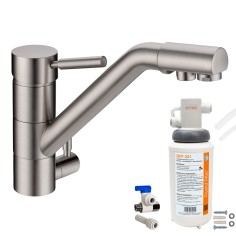 Robinet 3 voies Samoa Nickel brossé + Kit de filtration QCF-3001/321 - PROMO 2
