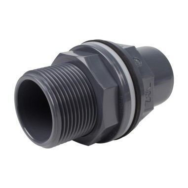 Traversée de réservoir - 40/32 mm  - Mâle/Femelle à coller - Filetée 1''1/4 - PVC Pression