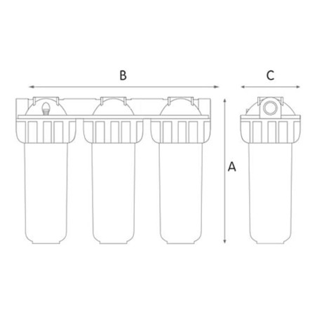 Carter porte filtre 3P 10'' Senior Triplex SX entrée/sortie 3/4'' femelle