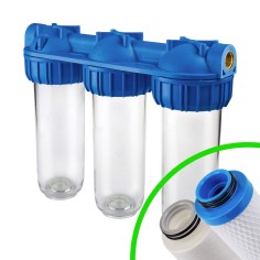 Carter porte filtre 3P 10'' Senior Triplex BX entrée/sortie 3/4'' femelle