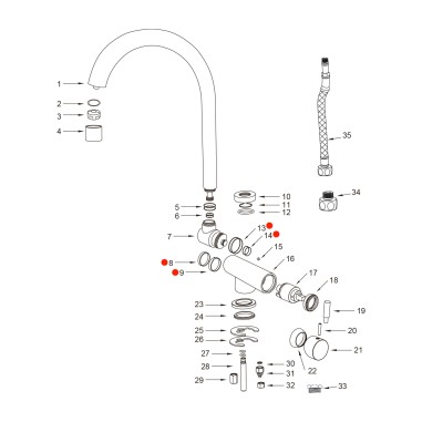 Kit joint n°8 pour robinet Arches - 005-8-9-13-14