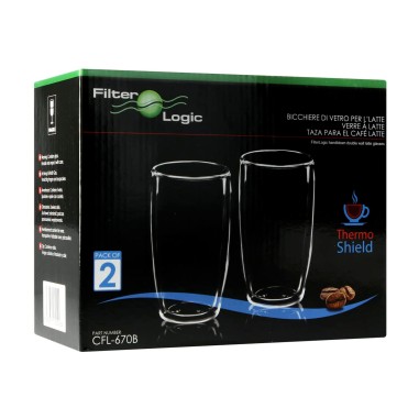 Tasses / verres à café latté en verre double paroi - Filter Logic® CFL-670B