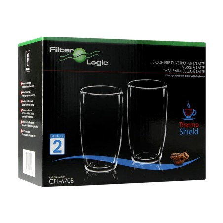 Tasses / verres à café latté en verre double paroi - Filter Logic® CFL-670B