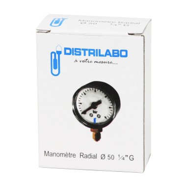 Manomètre plastique - Insert laiton - 0-6 bars ø50 - 1/4'' - Radial / sec