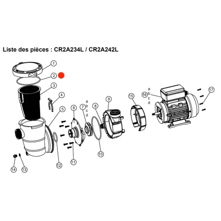 Joint torique pour couvercle de pompes piscine CR2A234L / CR2A242L / CR3A249L