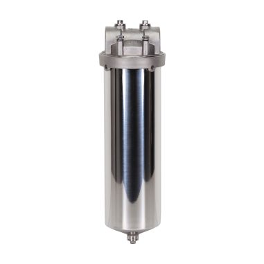 Carter inox 10'' AISI316 entrée sortie 1'' BSPT code 226 avec mano 0-6 bars et equerre