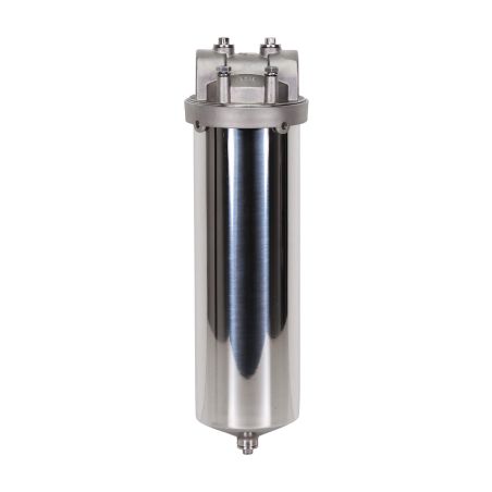 Carter inox 10'' AISI316 entrée sortie 1'' BSPT code 226 avec mano 0-6 bars et equerre