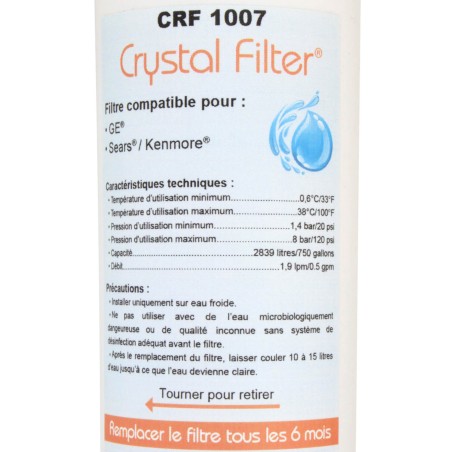 Filtre GSWF - Filtre frigo compatible General Electric - Crystal Filter CRF1007