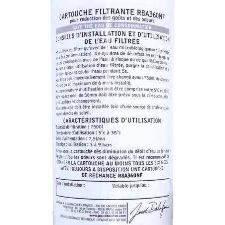 Cartouche de filtration carafe Jacob Delafon