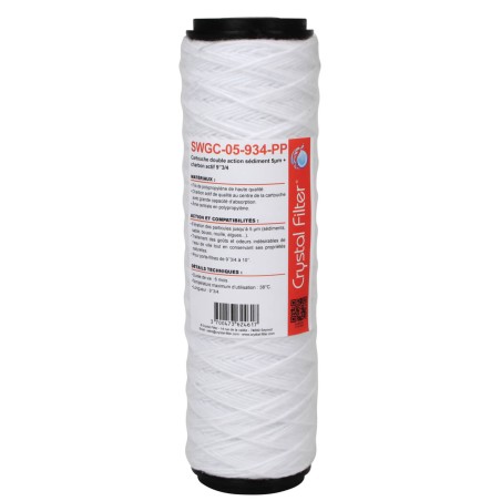 Cartouche SWGC-05-934-PP double action - sédiment 5µm + Charbon Actif - 9"3/4 - Crystal Filter®