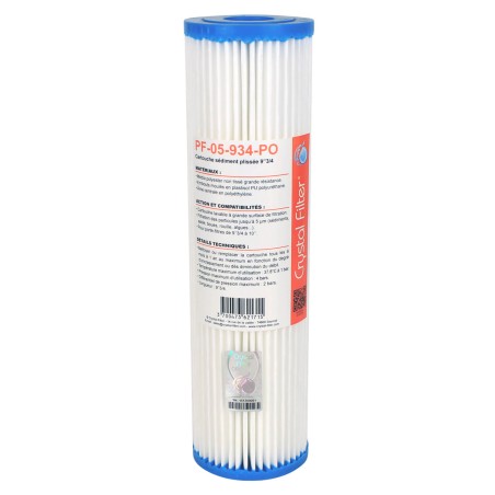 Cartouche PF-05-934-PO sédiment plissée 9''3/4 - filtre 5 µm - Crystal Filter®