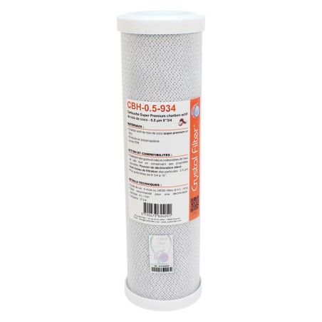 Cartouche CBH-0.5-934 Super Premium charbon actif 9''3/4 - 0,5 µm - Crystal Filter® 