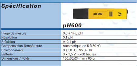 Testeur pH avec 1 point de calibration, +-0.2pH
