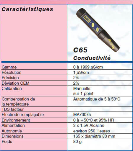 Testeur de conductivimetre waterproof avec compensation automatique de TC