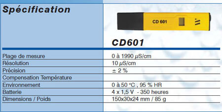 Testeur de conductivite avec ATC 0 - 1990 s/cm