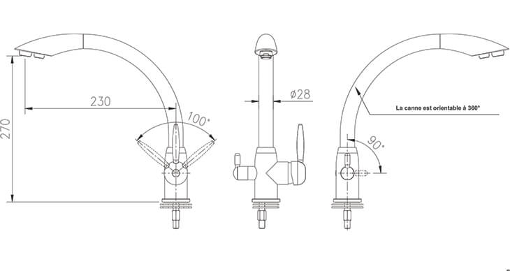 Dimensions robinet Neverglades gamme "Park"