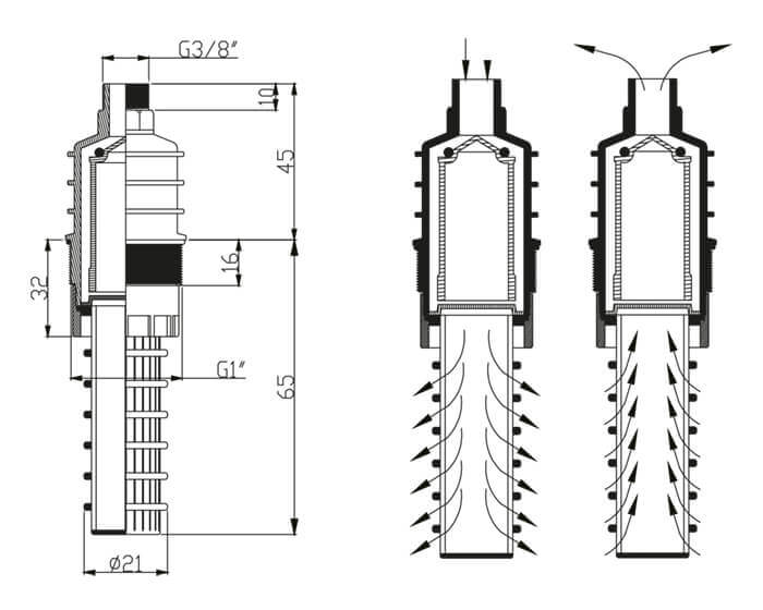 Dimensions du casse-vide type 1 raccordement 1''