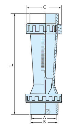 Dimensions débitmètre a coller Waterconcept