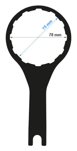 Dimensions approximatives des entraxes de la clé pour porte-membrane d'osmoseur gamme Pallas