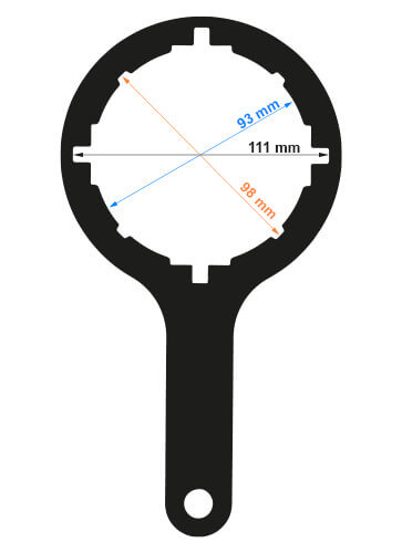 Dimensions approximatives des entraxes de la clé pour carter d'osmoseur gamme Pallas