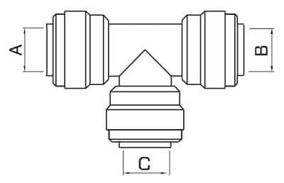 Schéma dimensions raccords Té égal 6 mm DMFit - ATU060606M