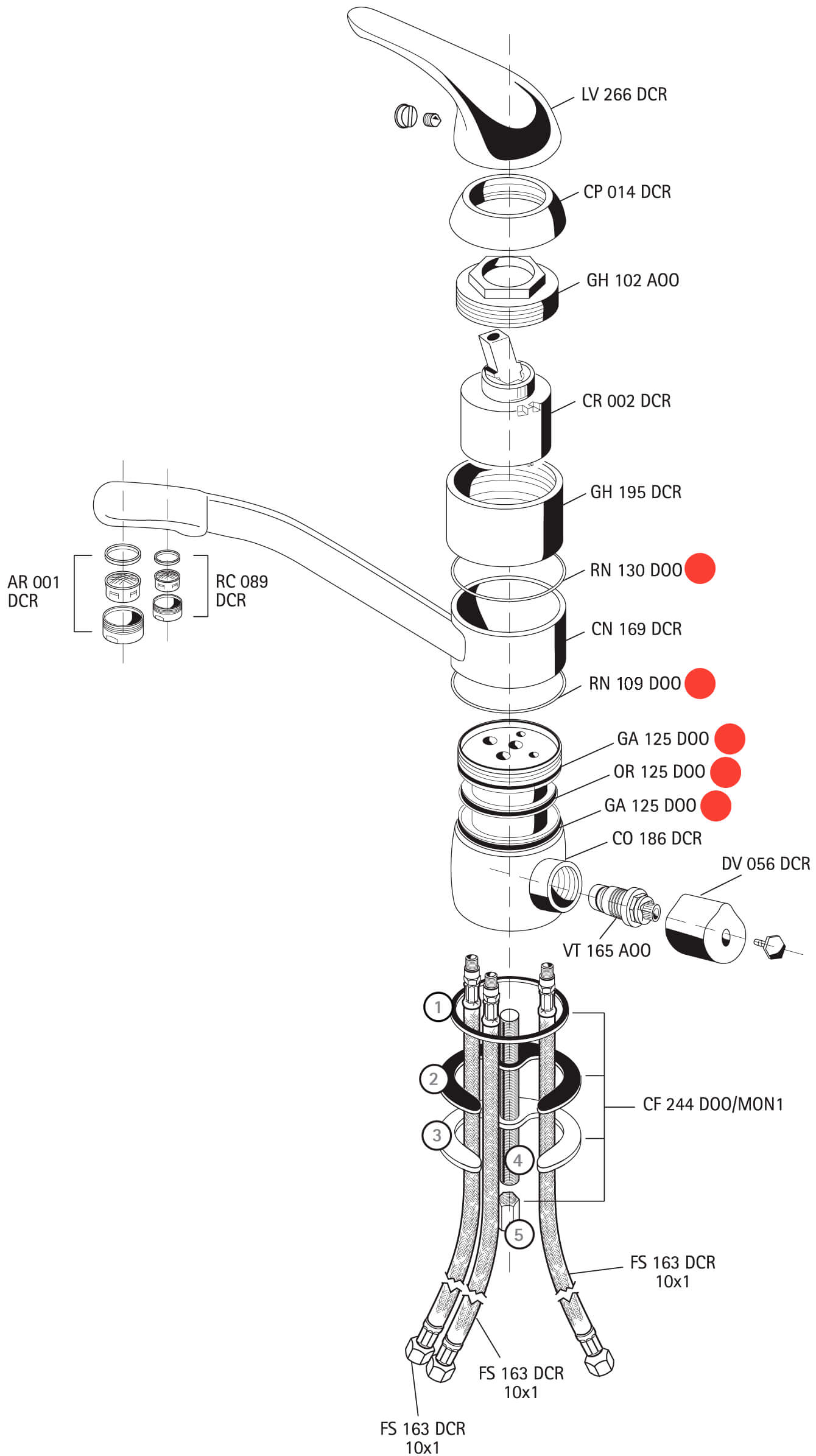 Schéma kit joints robinet 3 voies Dauphin