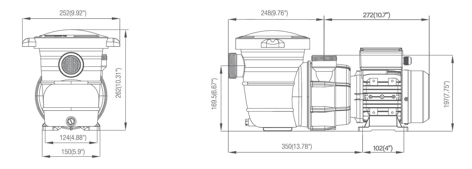 Pompe 0.75 HP dimensions