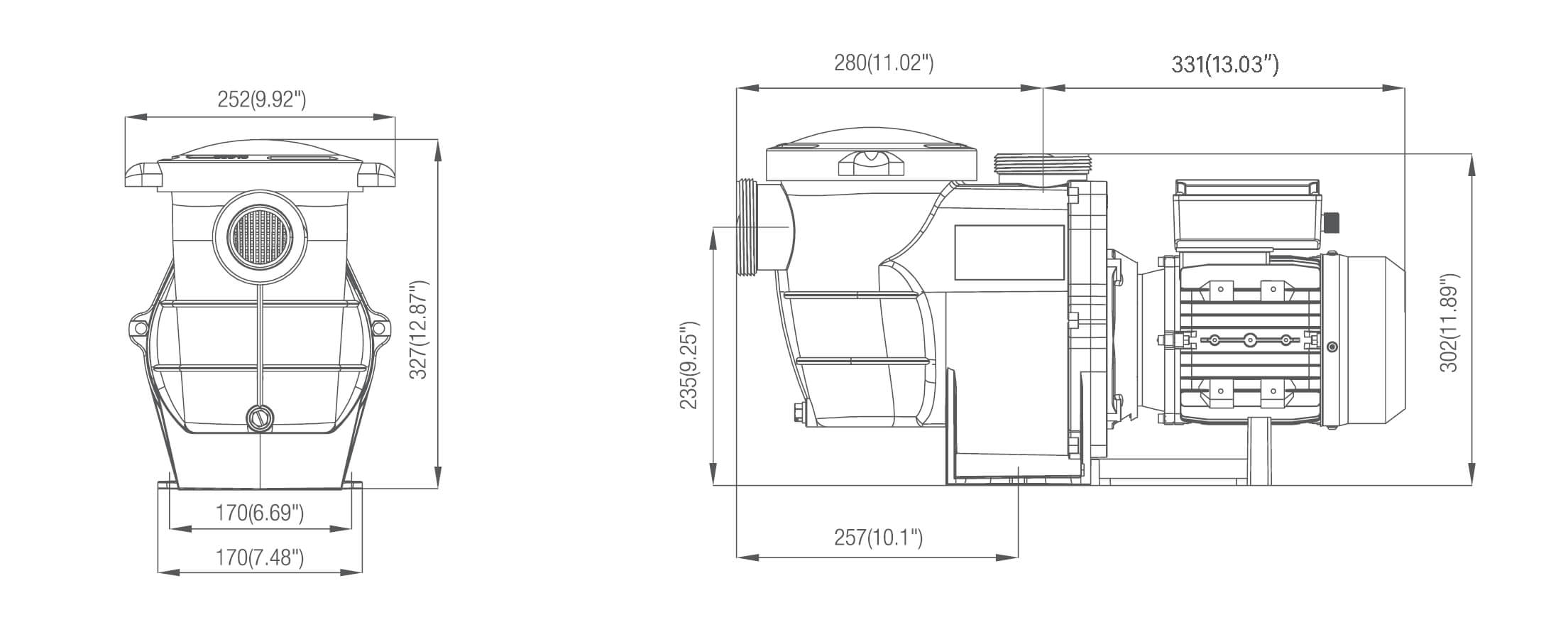 Pompe 1 HP dimensions